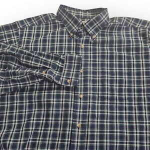 LL Bean L-REG, Large‎ 100% Cotton Blue Green White Plaid Traditional Fit Shirt